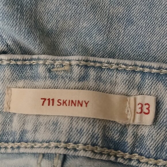Levis Jeans 711 Skinny Size 33 Acid Wash Light Blue Denim Stretch Mid Rise - Picture 8 of 10